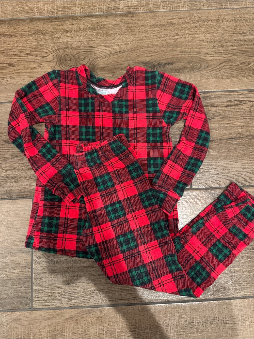 Kids Red and Green Plaid Long-Sleeve Pajama Set